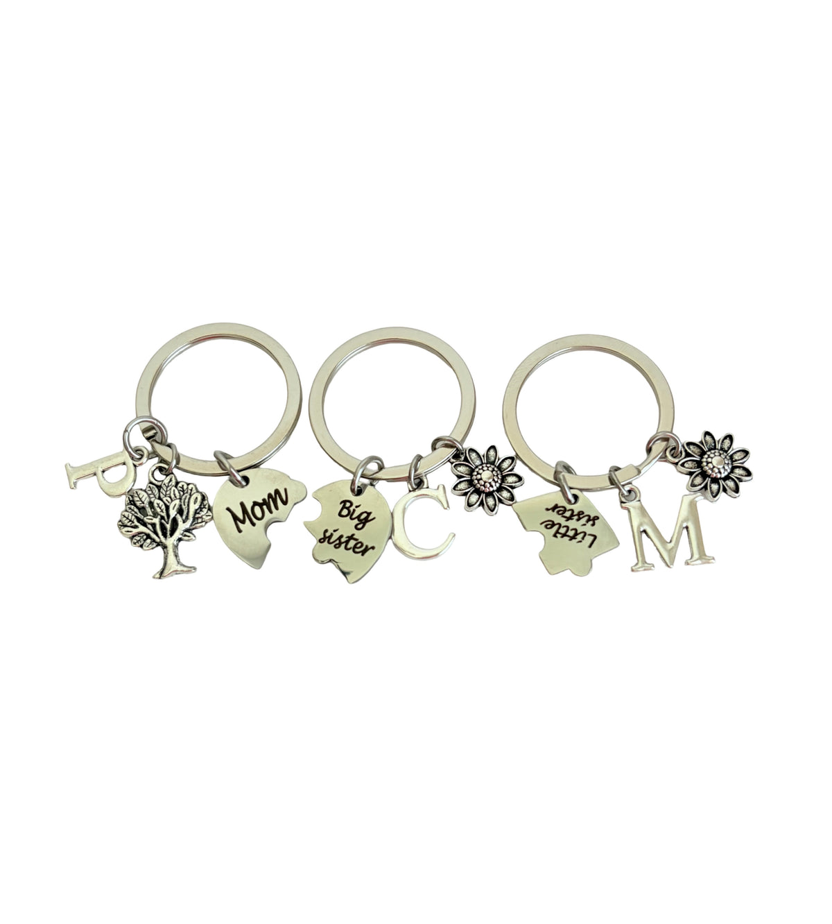 Personalized Mom, Big Sister & Little Sister Keychain Set