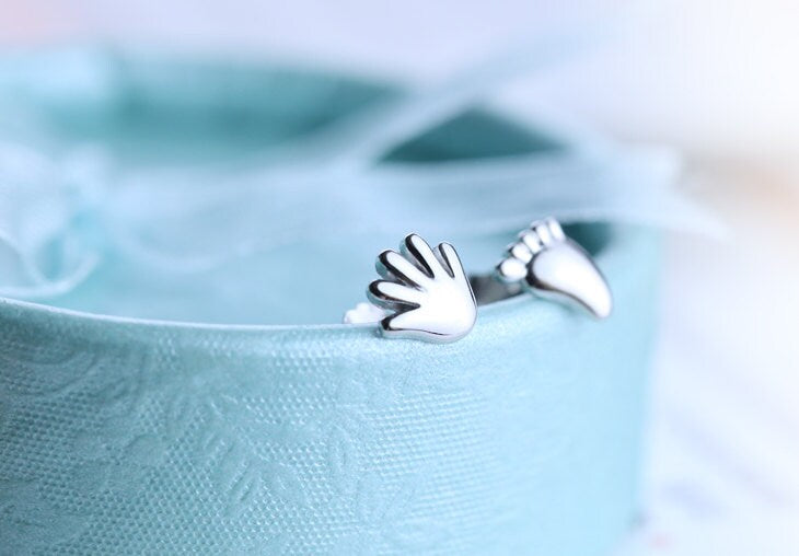 Sterling Silver Baby Handprint & Footprint Stud Earrings