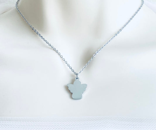 Personalized Stainless Steel Angel Charm Necklace • Custom Engraved Keepsake Jewelry