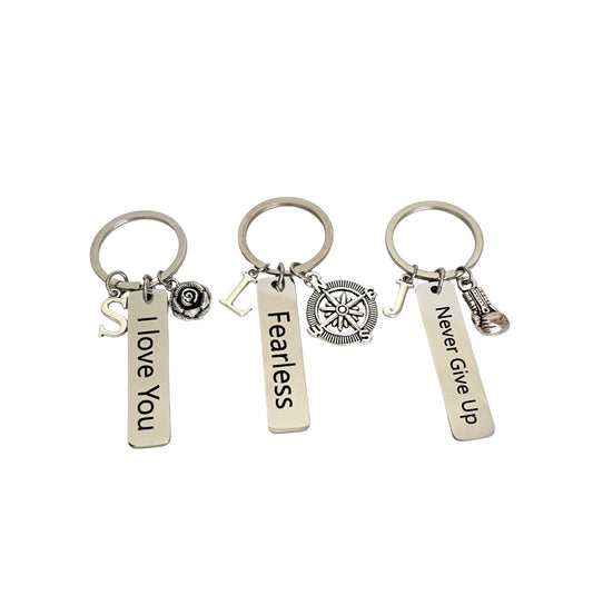 Personalized Initial Morse Code Keychain • Custom Inspirational Morse Code Key Chain • I Love You, Fearless, Never Give Up