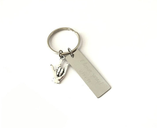 Personalized Stainless Steel Tag Key Chain with “I Love You” Charm • Custom Engraved Romantic Gift