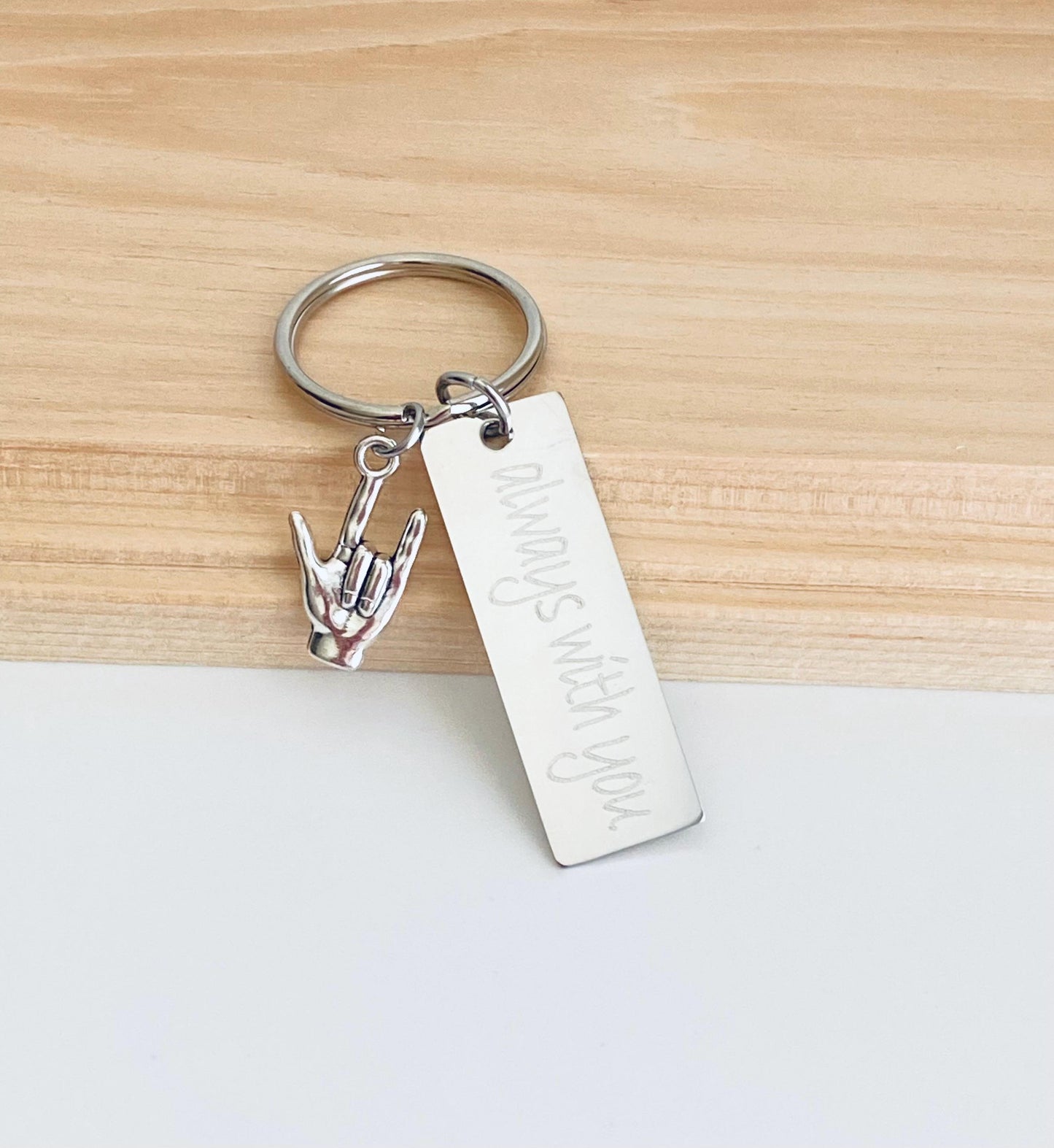 Personalized Stainless Steel Tag Key Chain with “I Love You” Charm • Custom Engraved Romantic Gift