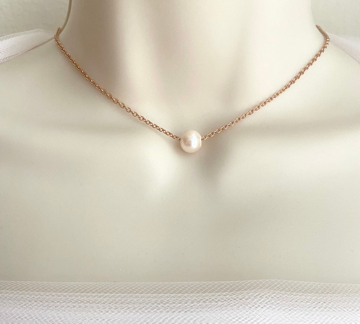 Floating Pearl Necklace • Stainless Steel & Gold over Stainless Steel