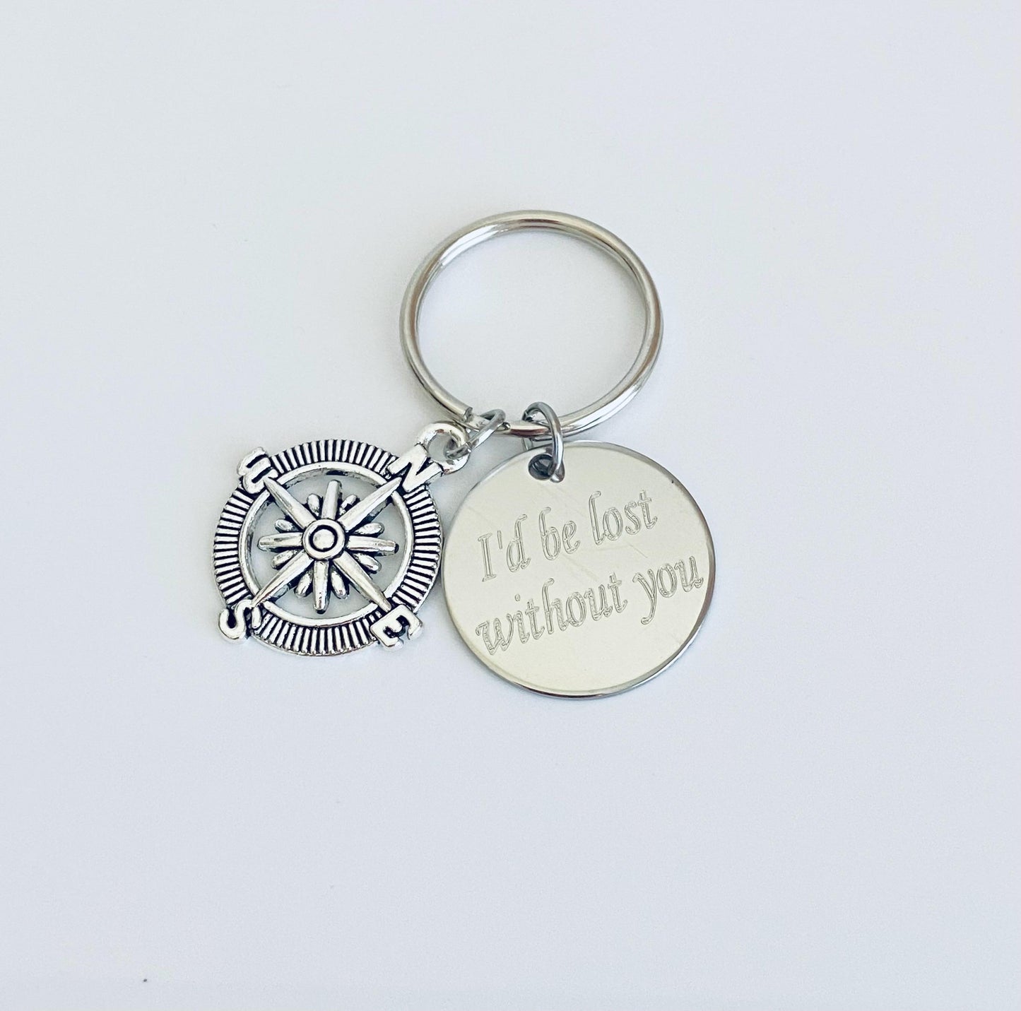 Personalized Compass Keychain • Custom Engraved Compass Key Ring Gift for Him or Her