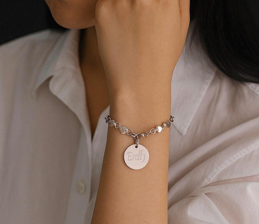 Stainless Steel Heart Chain Bracelet with Personalized Charm • Custom Charm Bracelet