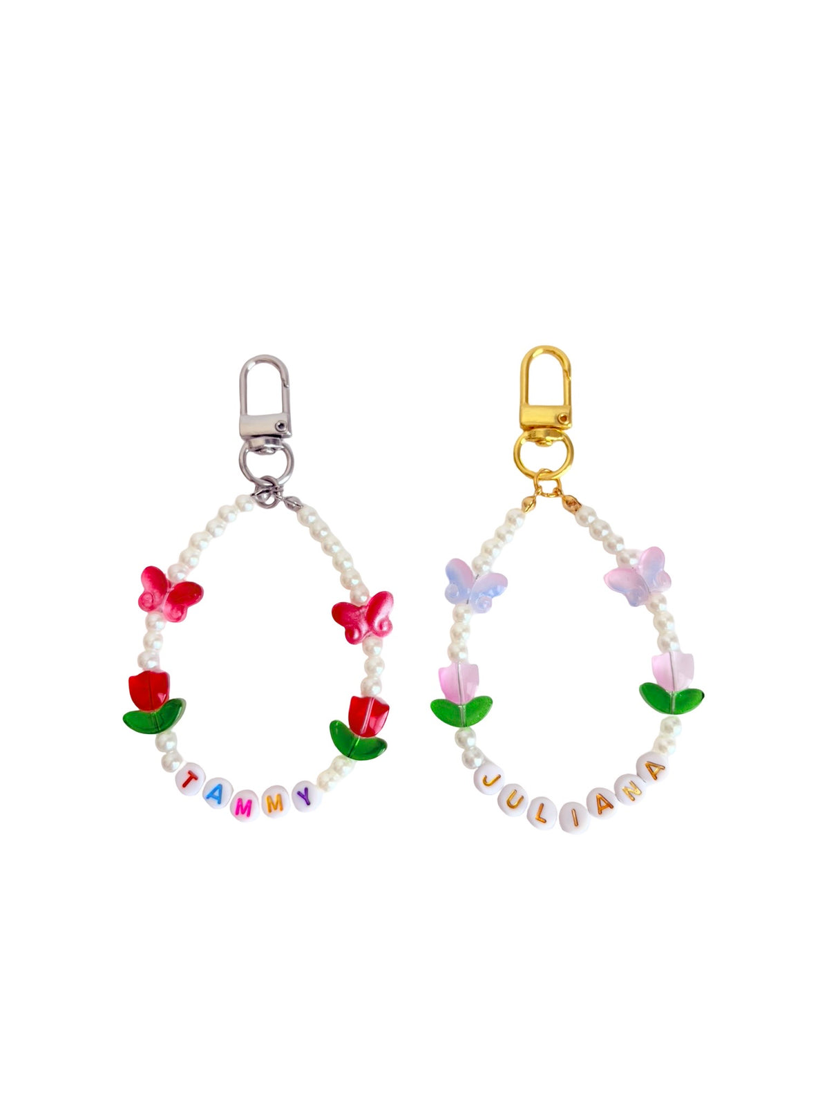 Personalized Name Bag Charm with Tulip & Butterfly