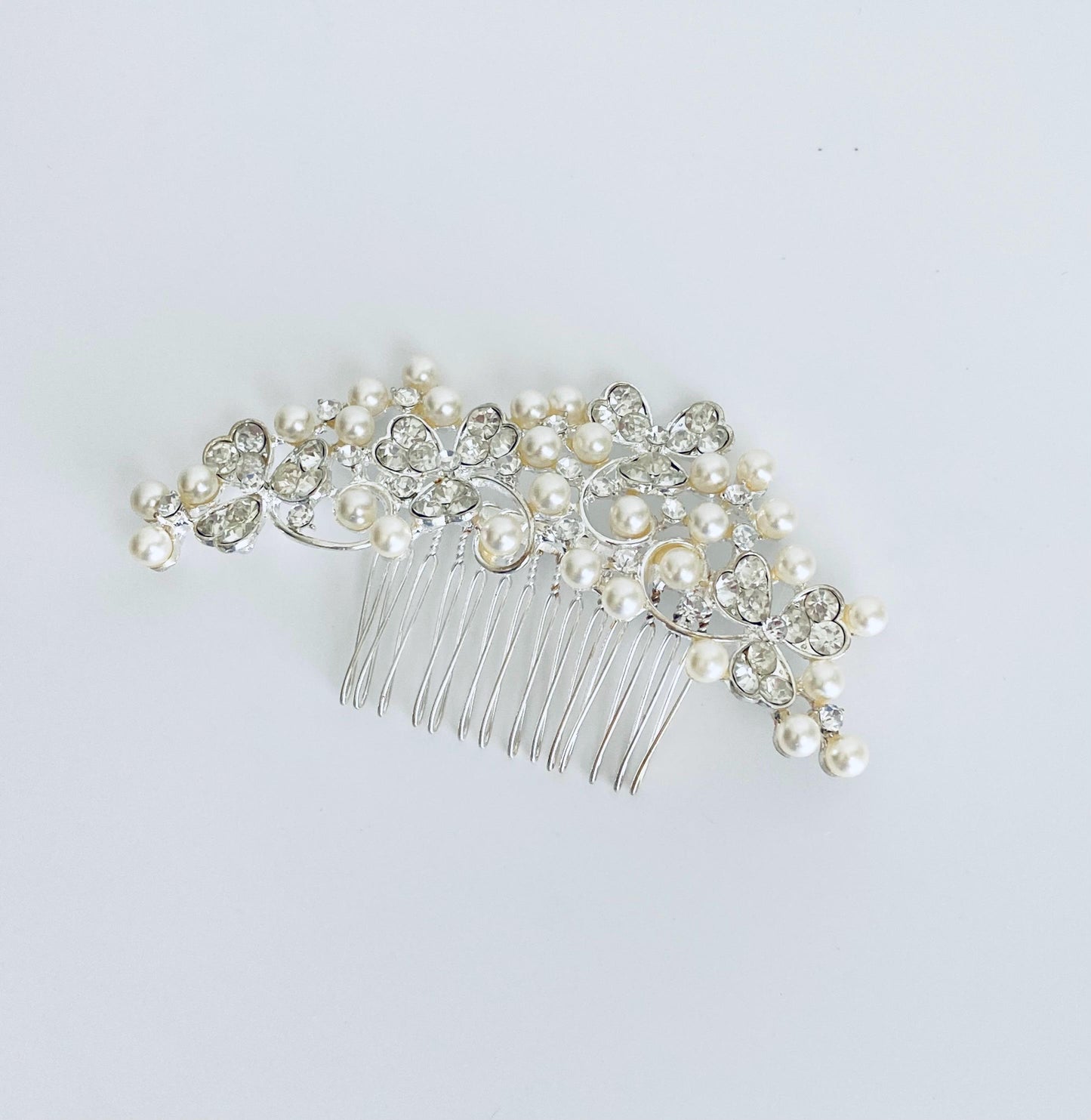 Elegant Glass Pearl and Rhinestone Hair Comb • Bridal Wedding Hair Accessory for Bride and Bridesmaids