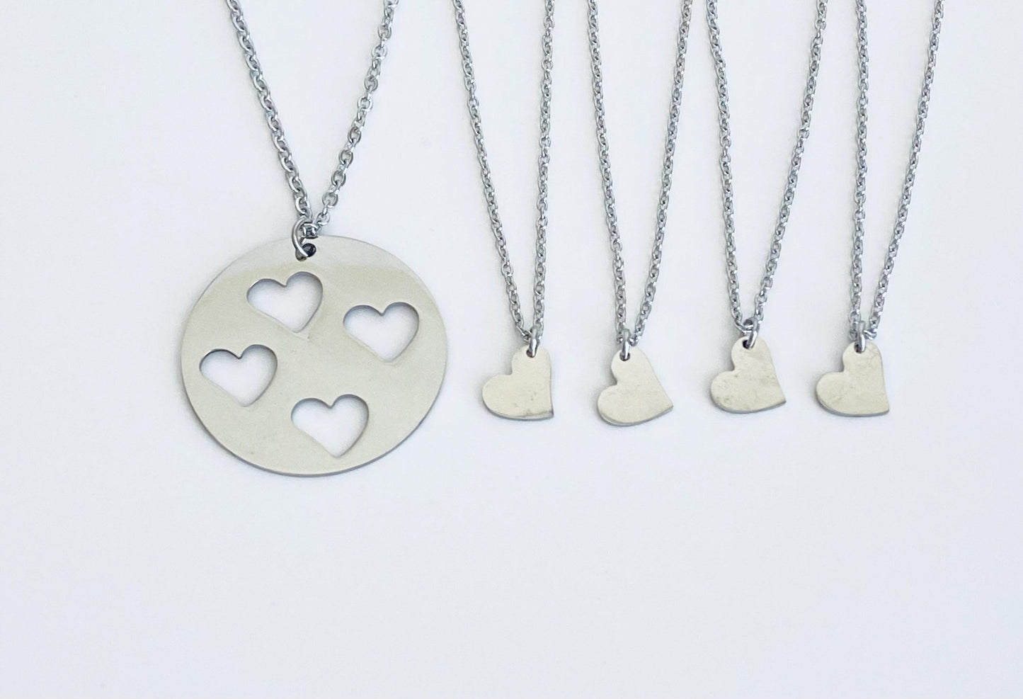 Stainless Steel Mother & 4 Daughters Necklace Set • Matching Family Necklace Set
