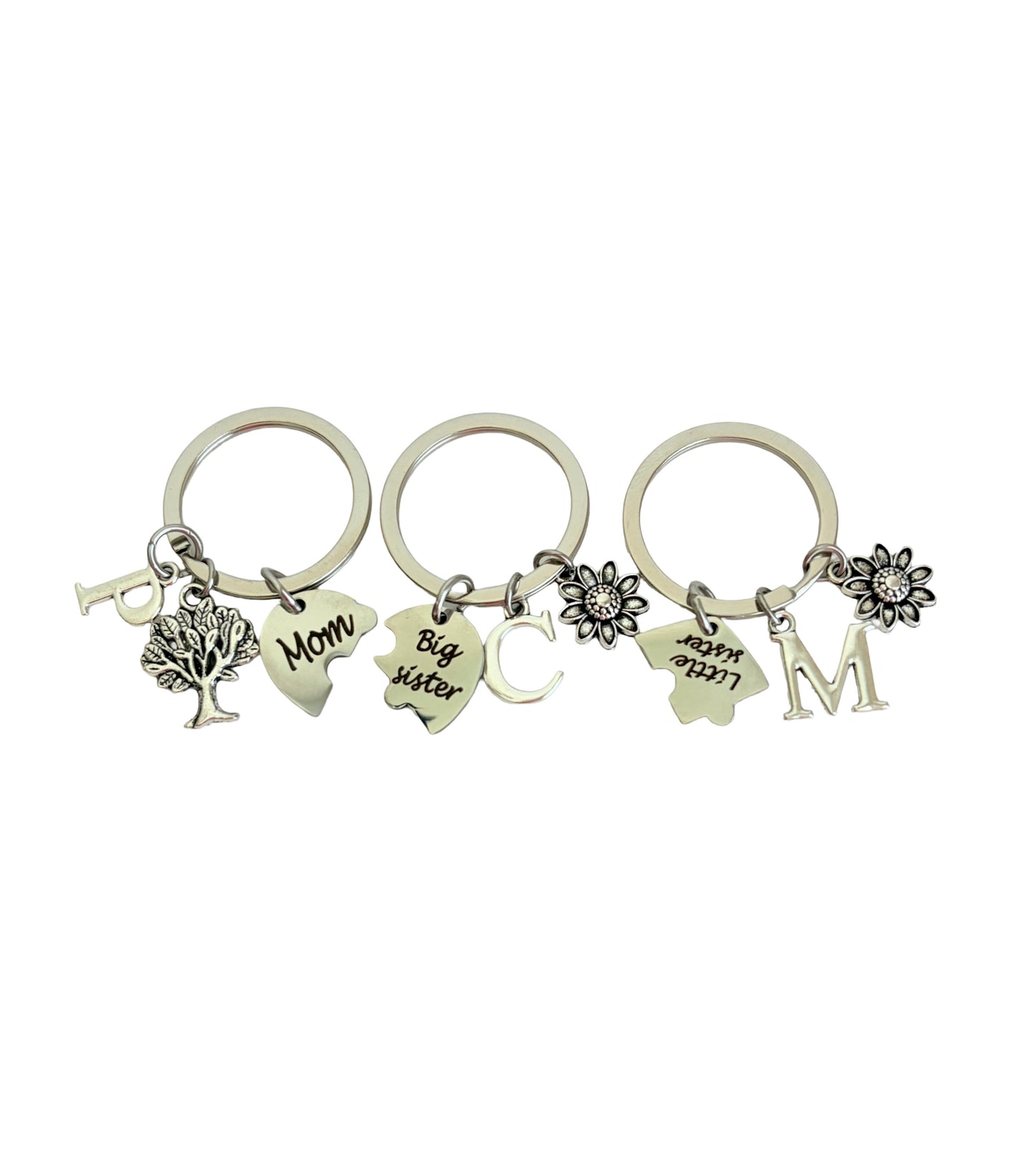 Personalized Mom, Big Sister & Little Sister Keychain Set