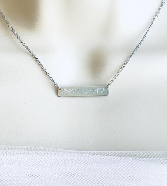 Personalized Stainless Steel Long Bar Necklace • Custom Engraved Name Necklace for Women