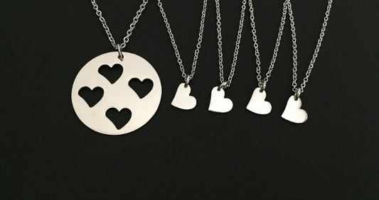 Stainless Steel Mother & 4 Daughters Necklace Set • Matching Family Necklace Set