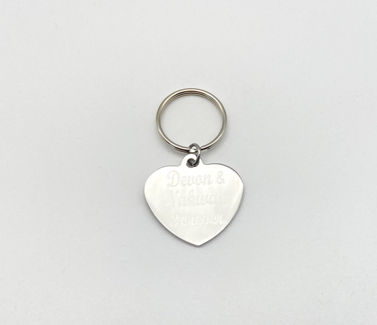 Personalized Heart Charm Key Chain • Custom Engraved Stainless Steel Love Keychain