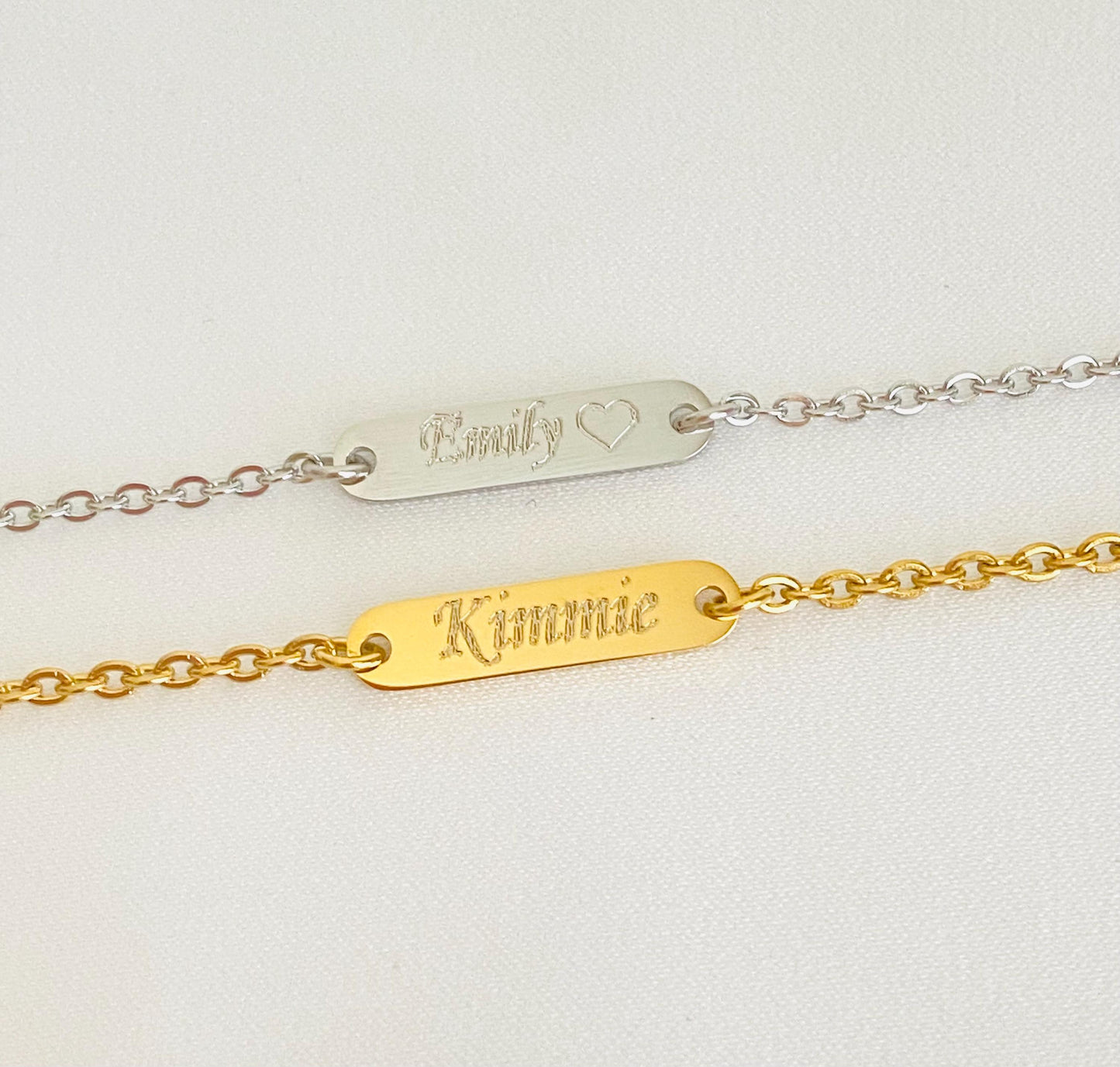 Personalized Mini Bar Necklace • Stainless Steel or Gold Over Stainless Steel Custom Engraved Necklace