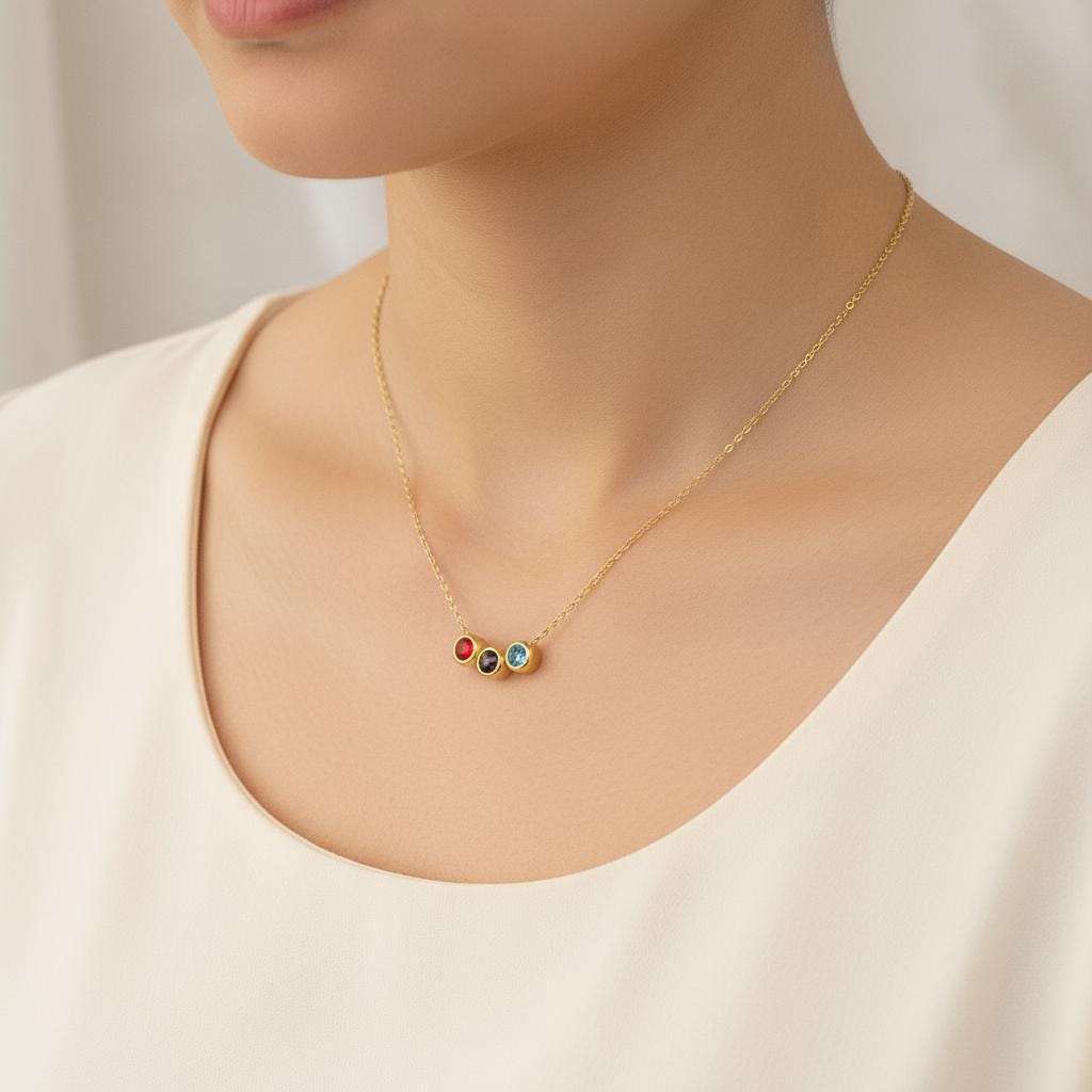 Personalized Birthstone Necklace • Stainless Steel or Gold over Stainless Steel