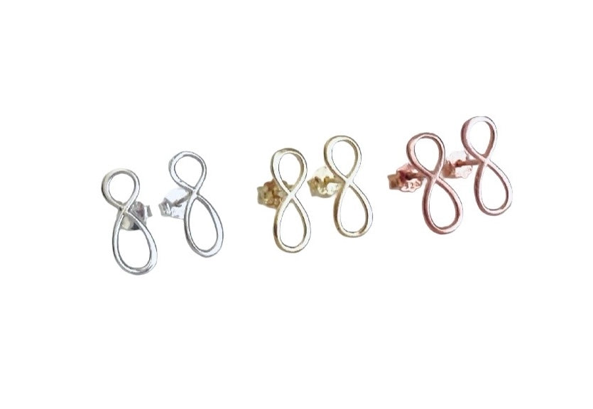 Infinity Studs • Sterling Silver, Gold over Silver, & Rose Gold over Silver