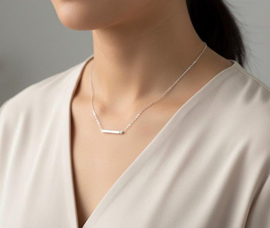 Sterling Silver Tiny Bar Necklace • 925 Silver Minimalist Horizontal Bar Pendant