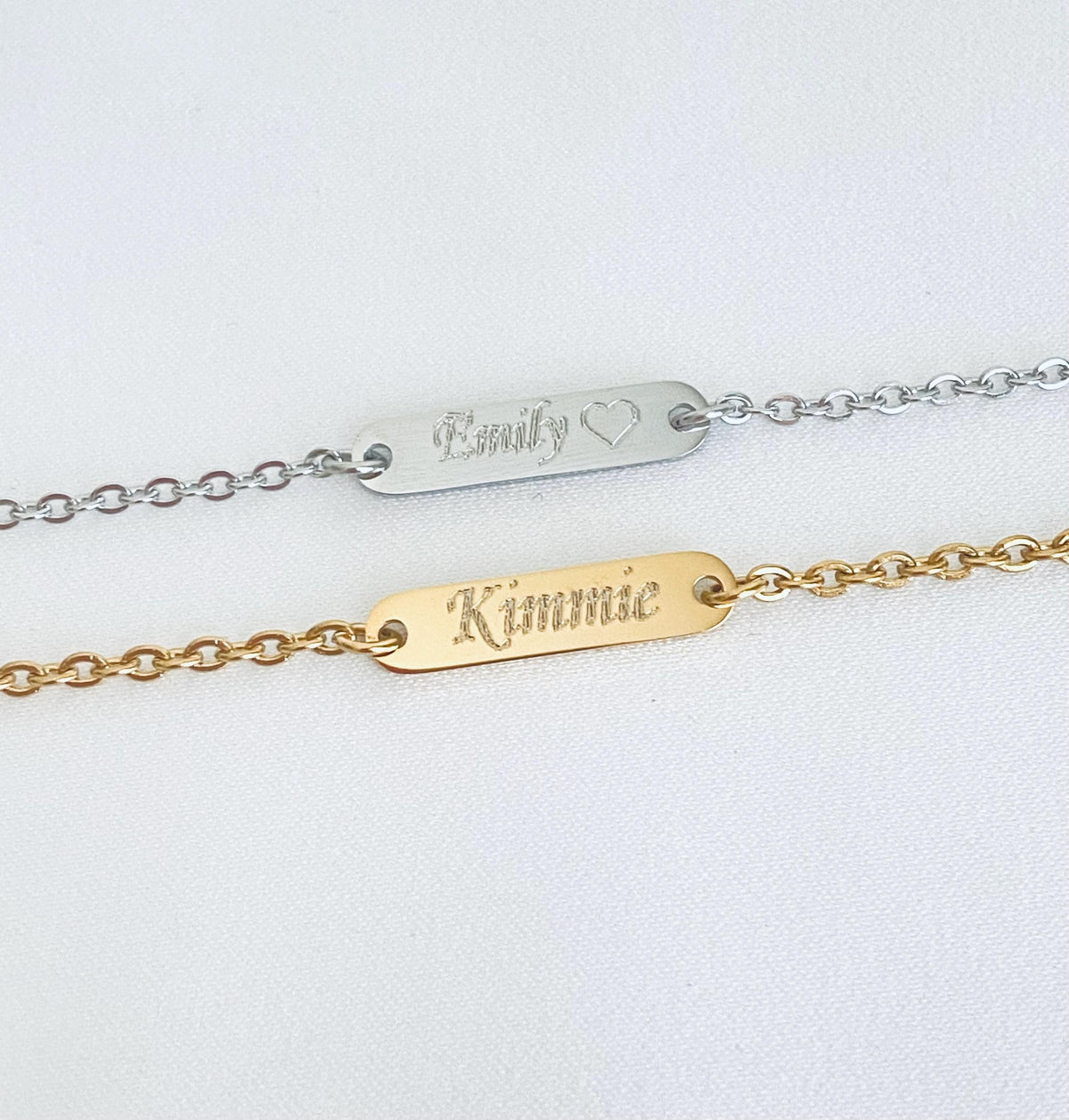 Personalized Mini Bar Necklace • Stainless Steel & Gold over Stainless Steel