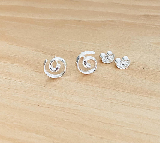 Sterling Silver Swirl Stud Earrings • Dainty Spiral Studs, Minimalist Everyday Silver Earrings