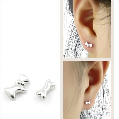 Sterling Silver Dog & Dog Bone Stud Earrings