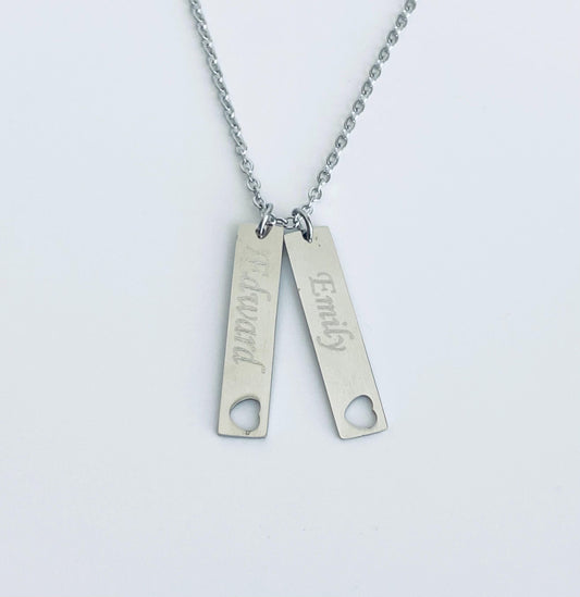 Personalized Long Bar Necklace • Custom Engraved Vertical Bar Necklace