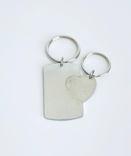 Personalized Stainless Steel Dog Tag & Heart Tag Key Chain Set • Custom Engraved Keychain Gift