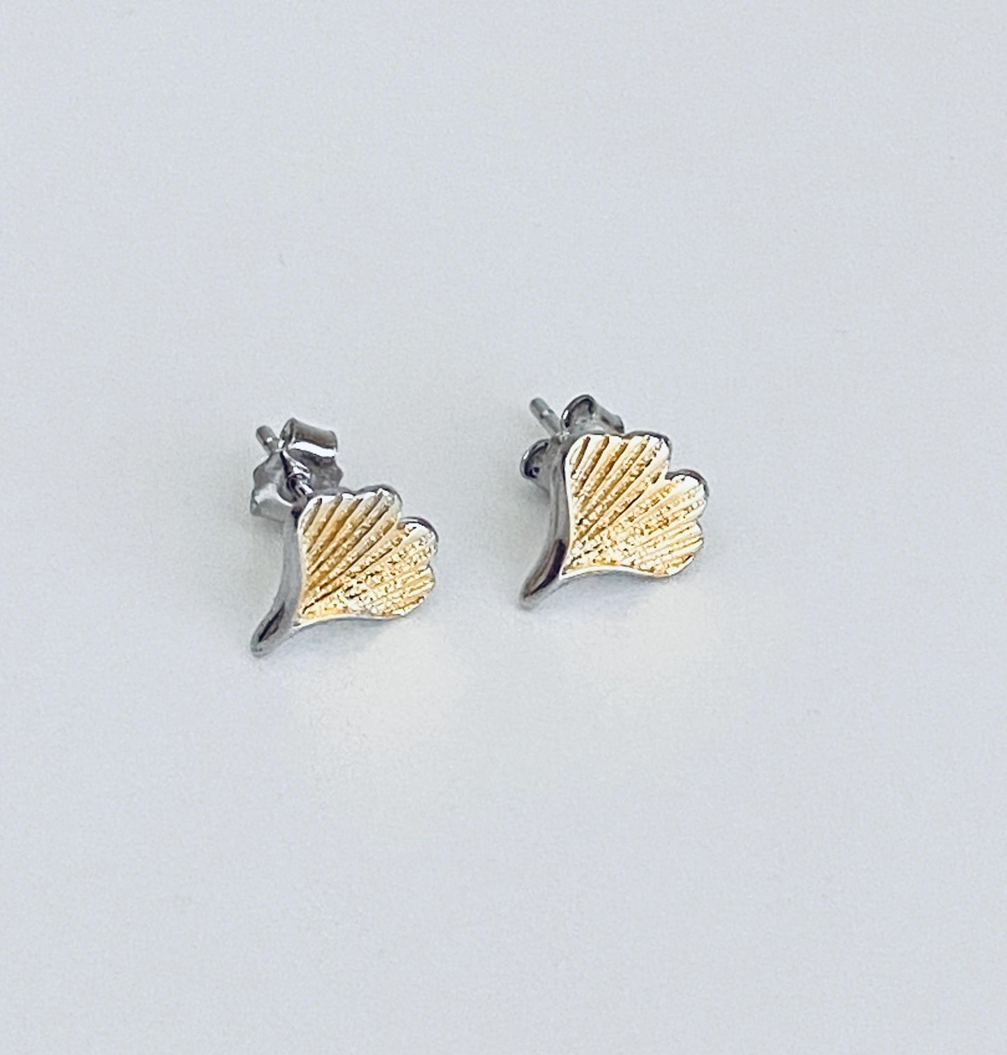 Sterling Silver Two Tone Leaf Stud Earrings • Dainty Nature Inspired Jewelry