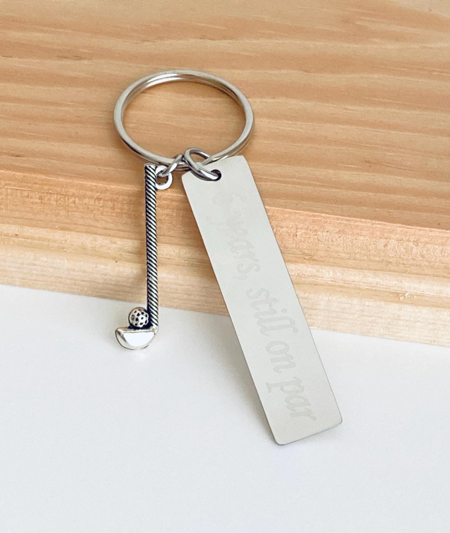 Personalized Stainless Steel Tag Key Chain with Golf Club Charm • Custom Engraved Golf Gift