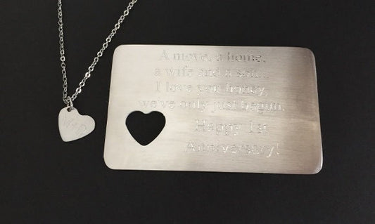 Personalized Pocket Wallet Card & Heart Charm Necklace Set • Custom Message Gift
