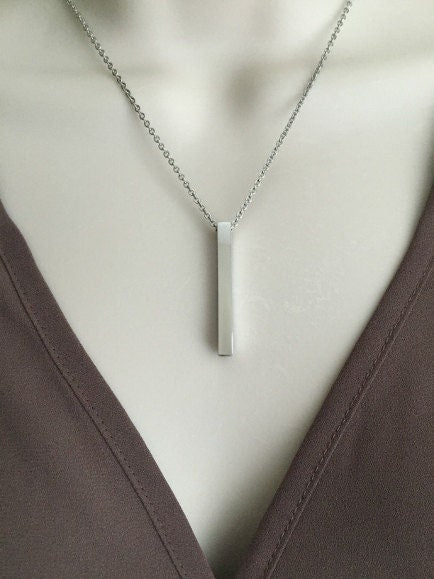 Personalized 4-sided Long Bar Necklace • Stainless Steel, Gold over Stainless Steel, Rose Gold over Stainless Steel