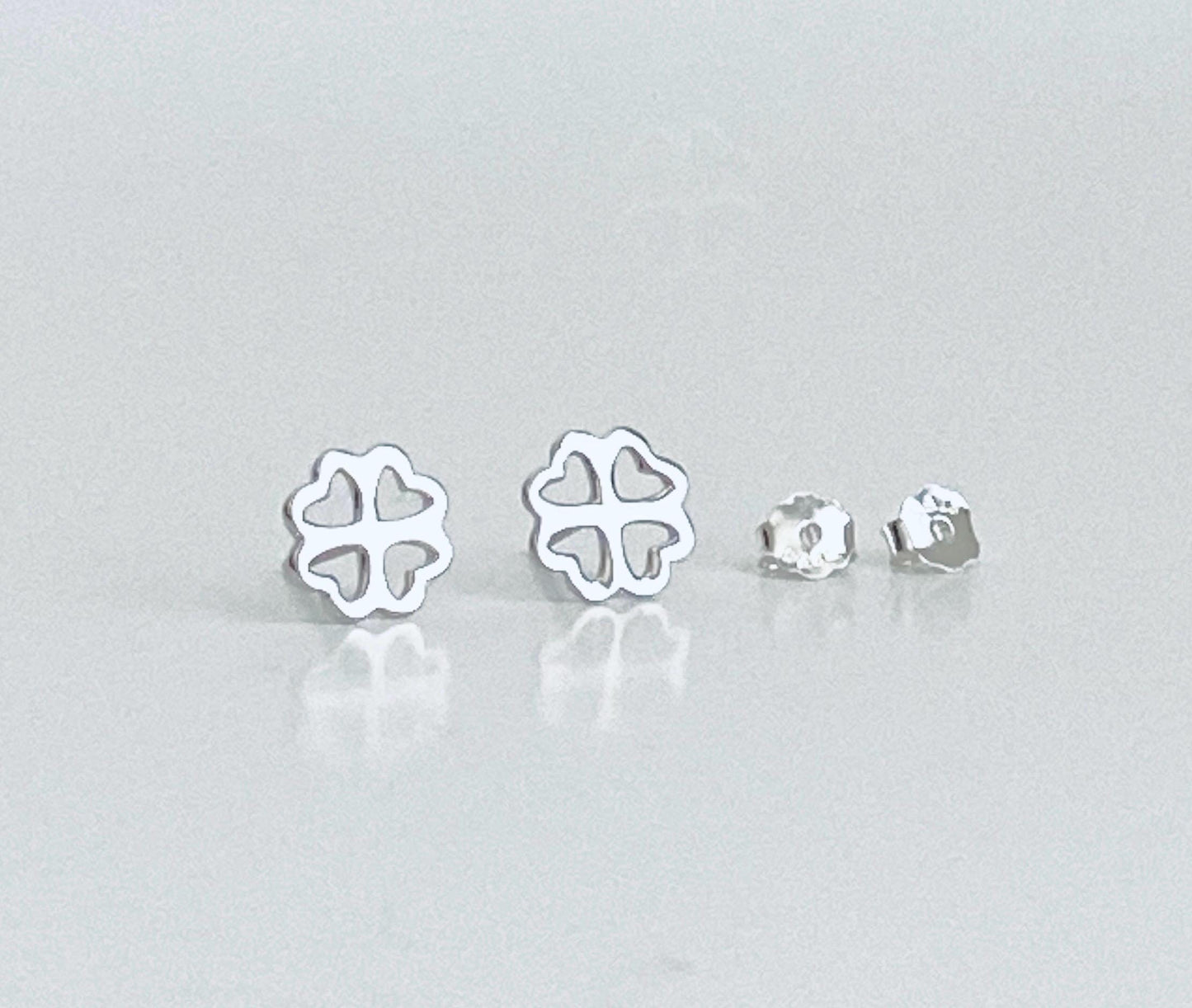 Sterling Silver Clover Stud Earrings • Lucky Four Leaf Clover 925 Silver Studs