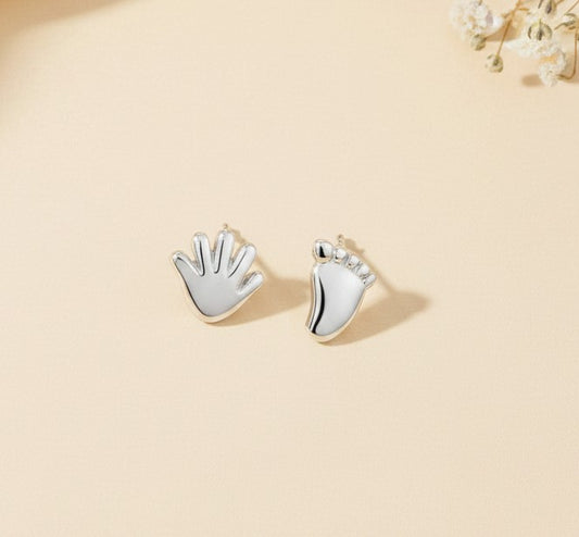 Sterling Silver Baby Handprint & Footprint Stud Earrings