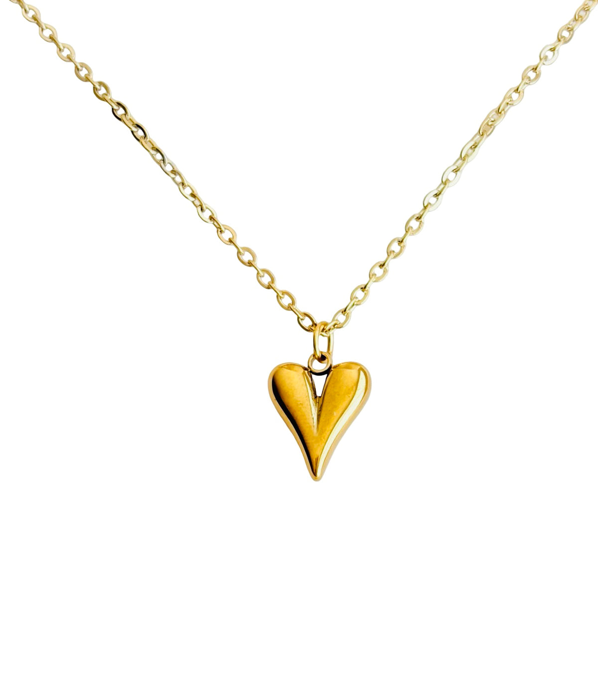Puffy Heart Pendant Necklace • Stainless Steel & Gold over Stainless Steel