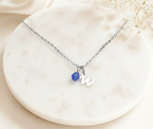 Personalized Birthstone & Initial Necklace • Stainless Steel & Gold over Stainless Steel