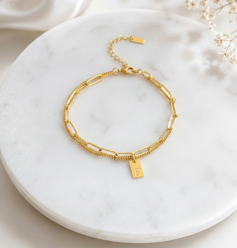 Personalized Satellite Chain & Paperclip Chain Bracelet Set • Stainless Steel or Gold
