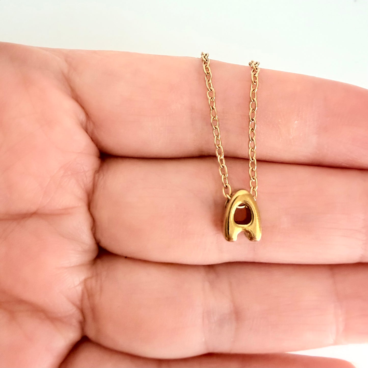 Small Bubble Initial Necklace • Stainless Steel Letter Necklace • Gold Initial Pendant