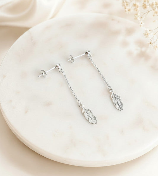 Sterling Silver Dangle Feather Earrings