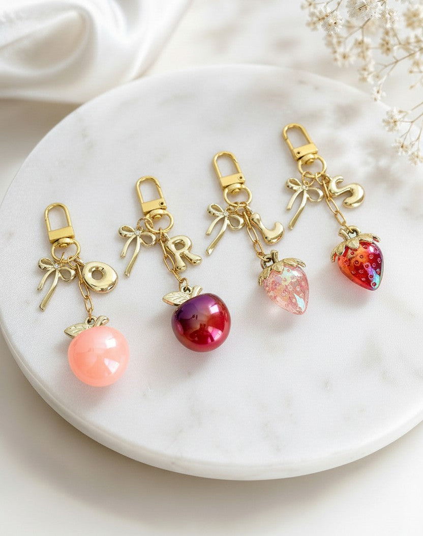 Personalized Fruit Bag Charm with Initial & Bow