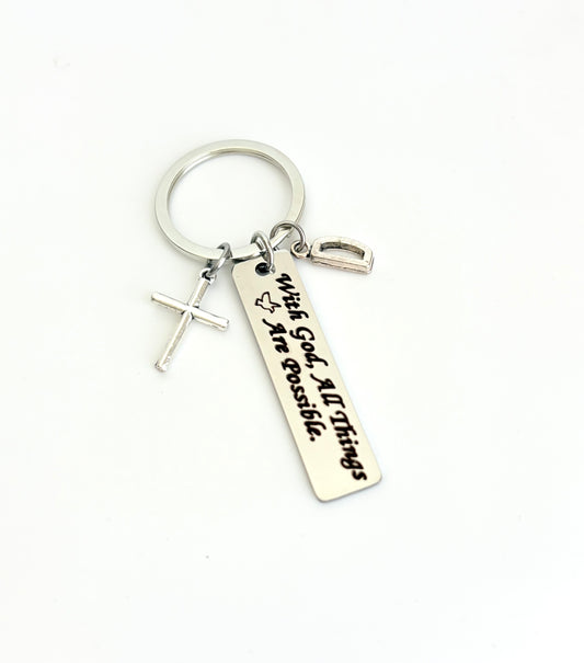 Personalized Christian Keychain with Cross Charm & Initial • Faith Gift, Religious Gift for Her