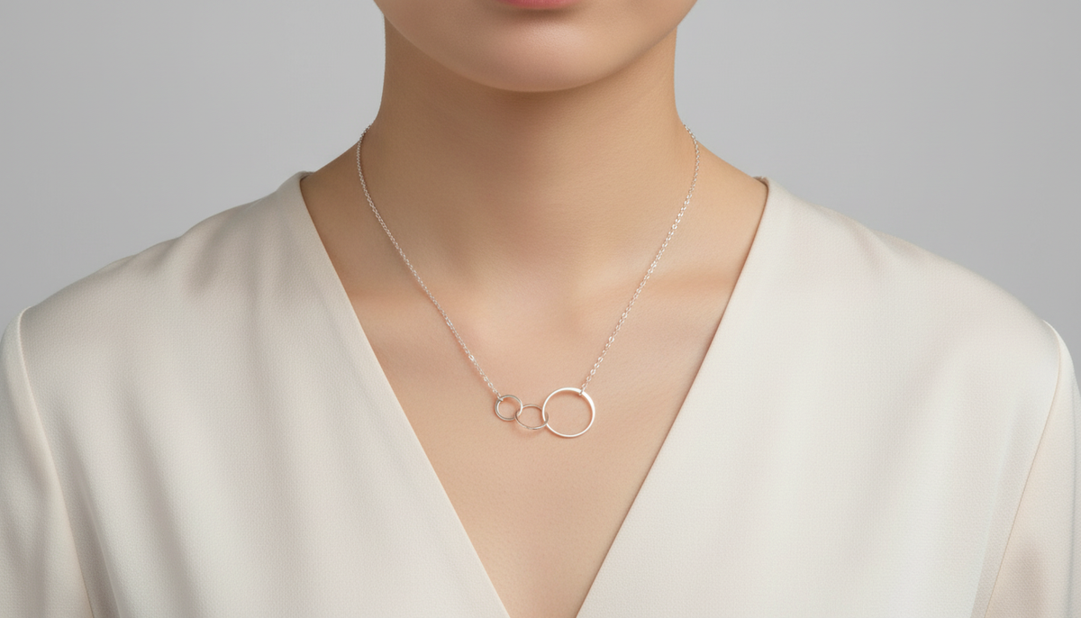 Sterling Silver Interlocking Triple Circle Pendant • Family Unity Necklace for Women