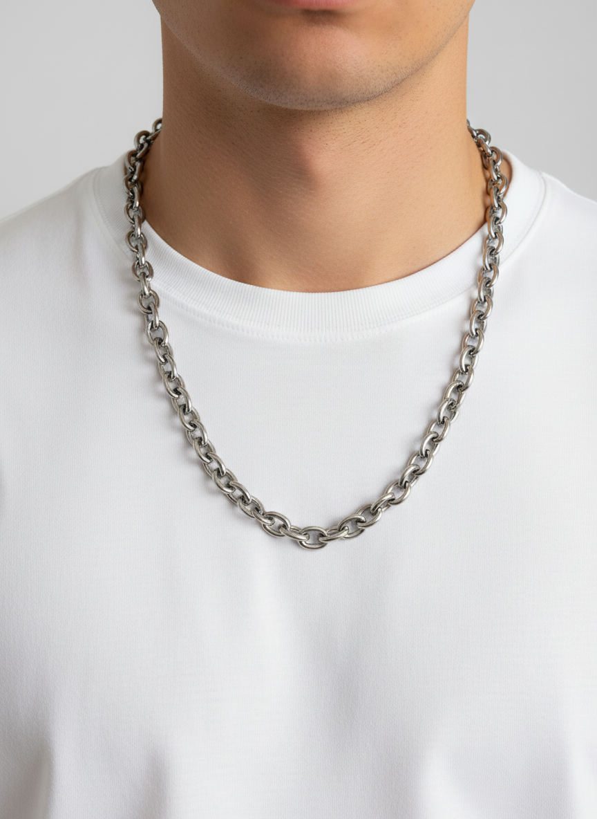 Stainless Steel Chunky Oval Chain Necklace • Bold Link Chain Necklace • Modern Chain Necklace
