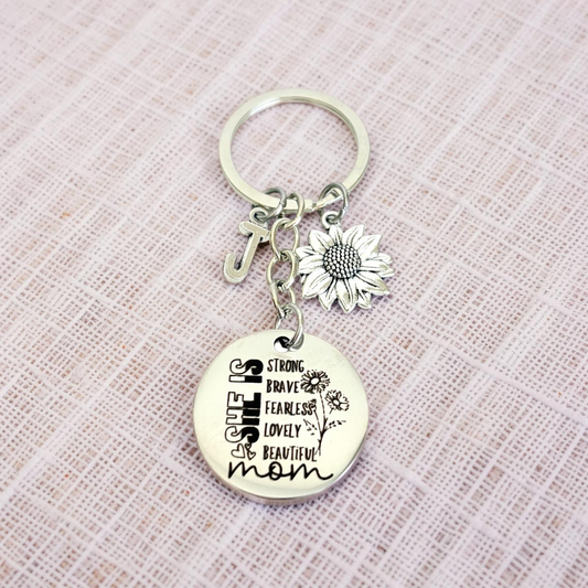 Personalized Floral Mom Keychain
