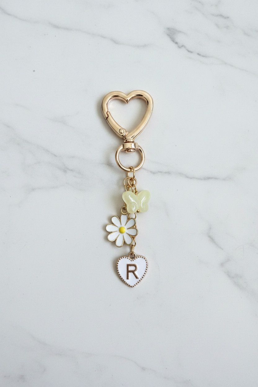 Personalized Initial Purse Charm • Flower & Butterfly Clip-On Bag Charm