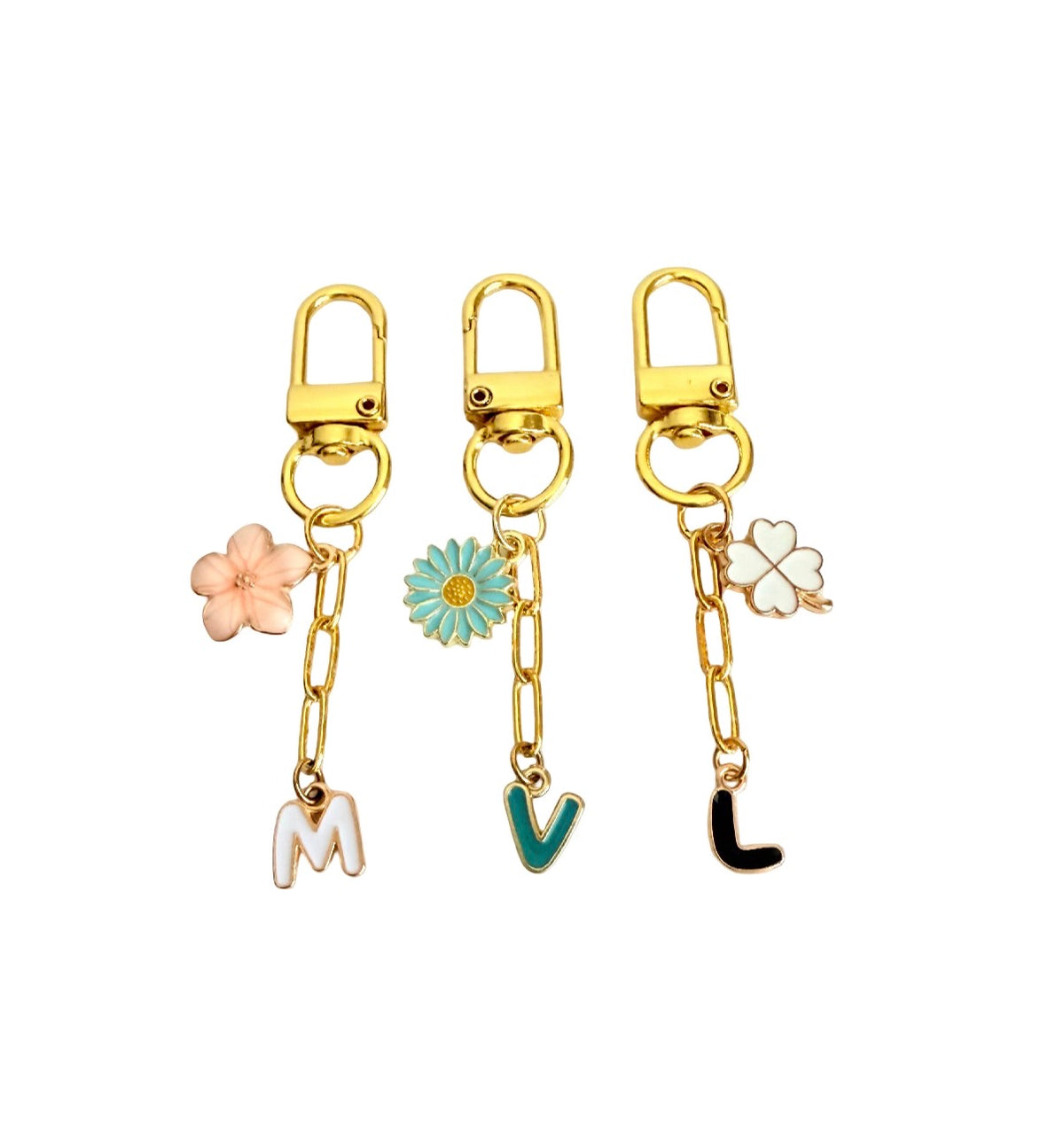 Personalized Bag Charm with Flower & Enamel Initial