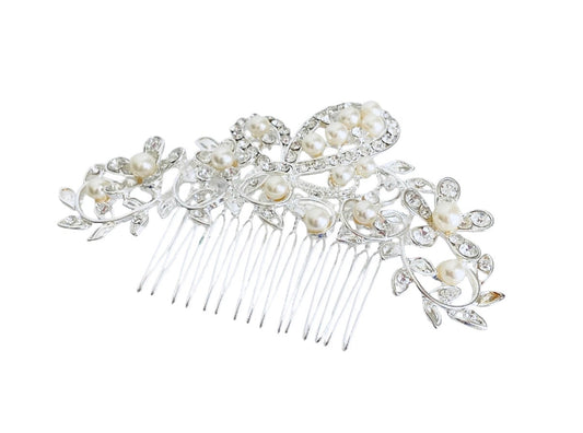 Glass Pearl and Rhinestone Hair Comb • Elegant Bridal Wedding Hair Accessory for Women