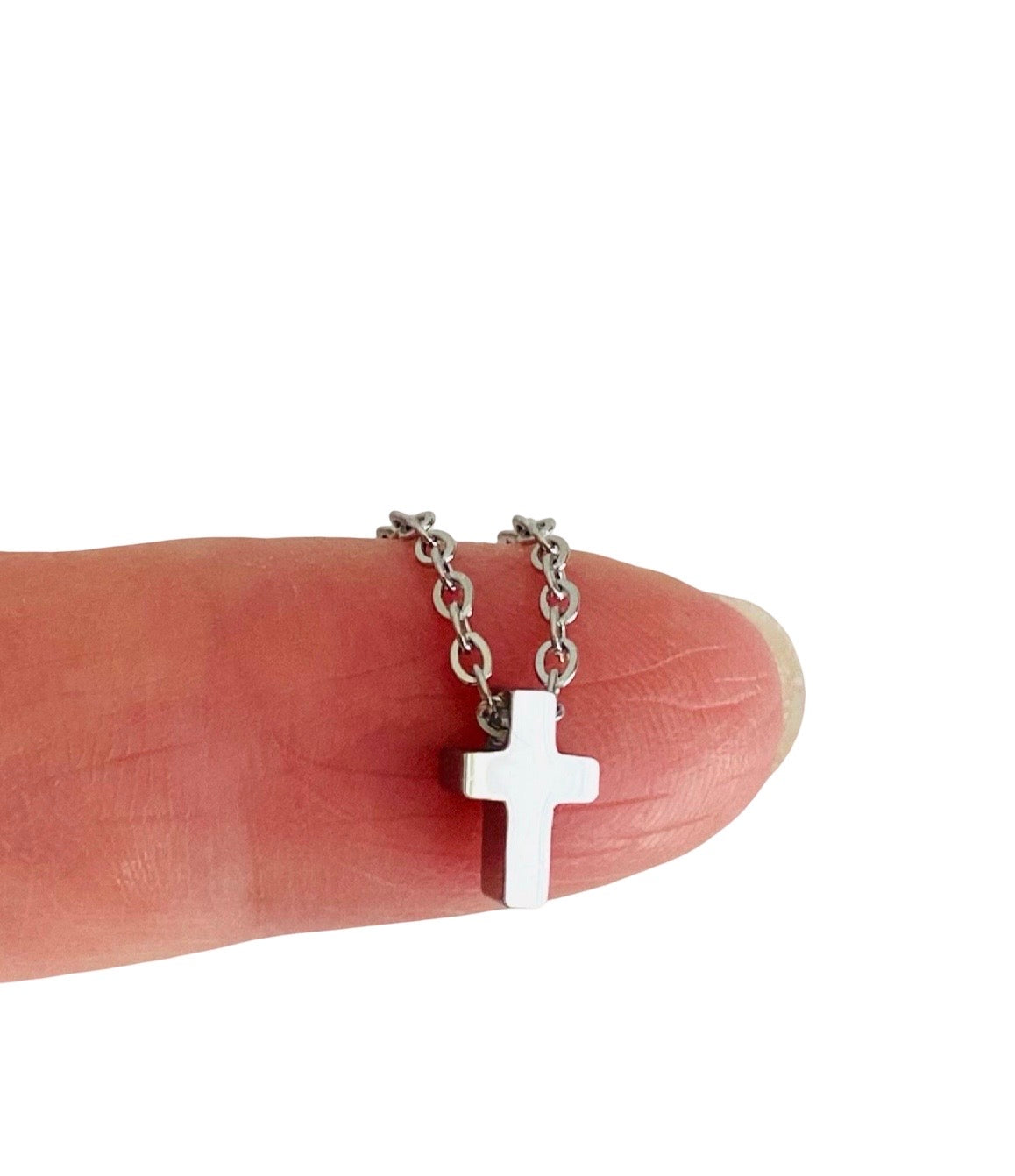 Tiny Cross Charm Necklace • Stainless Steel & Gold over Stainless Steel