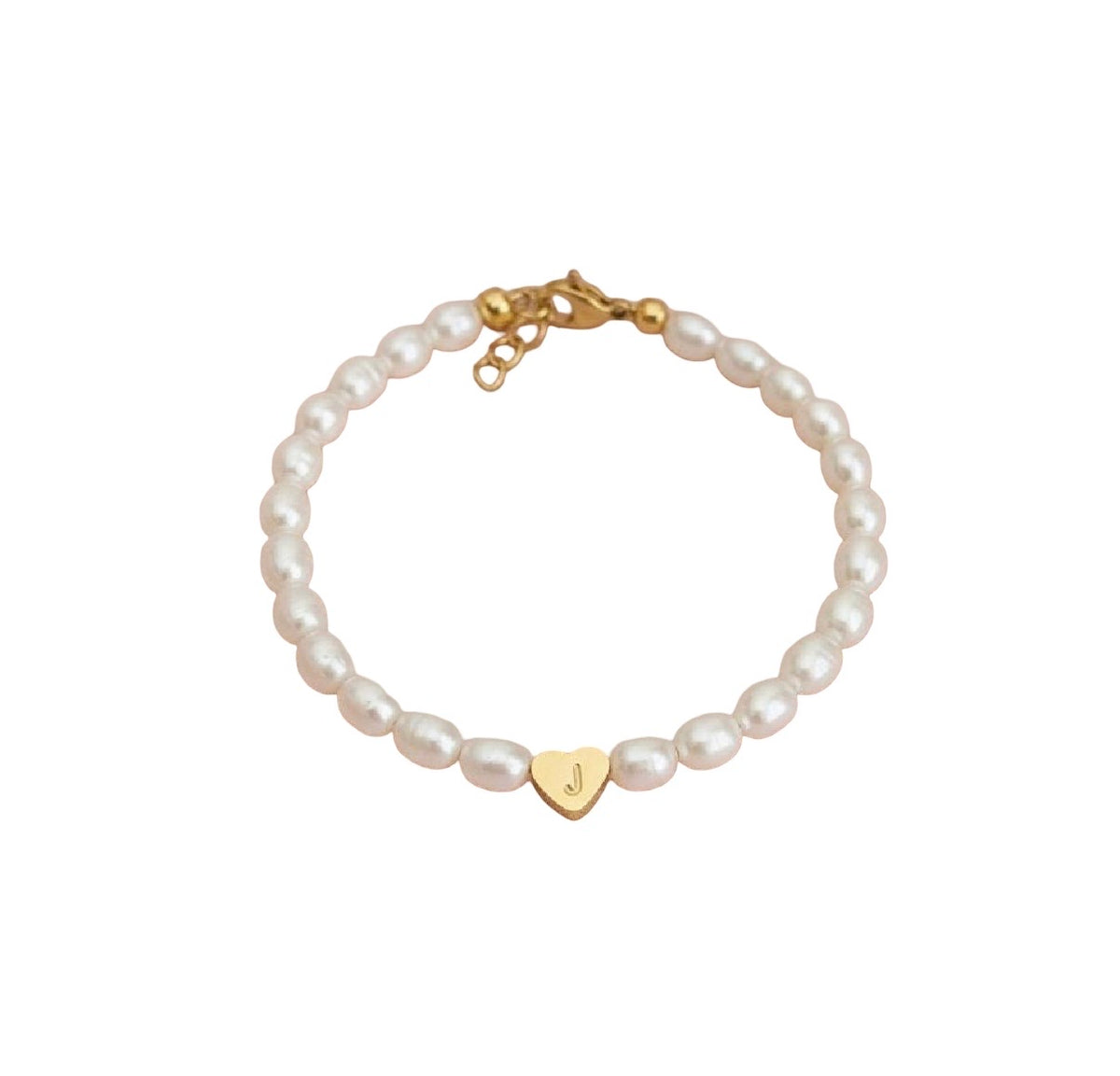 Personalized White Freshwater Pearl Bracelet • Stainless Steel & Gold over Stainless Steel