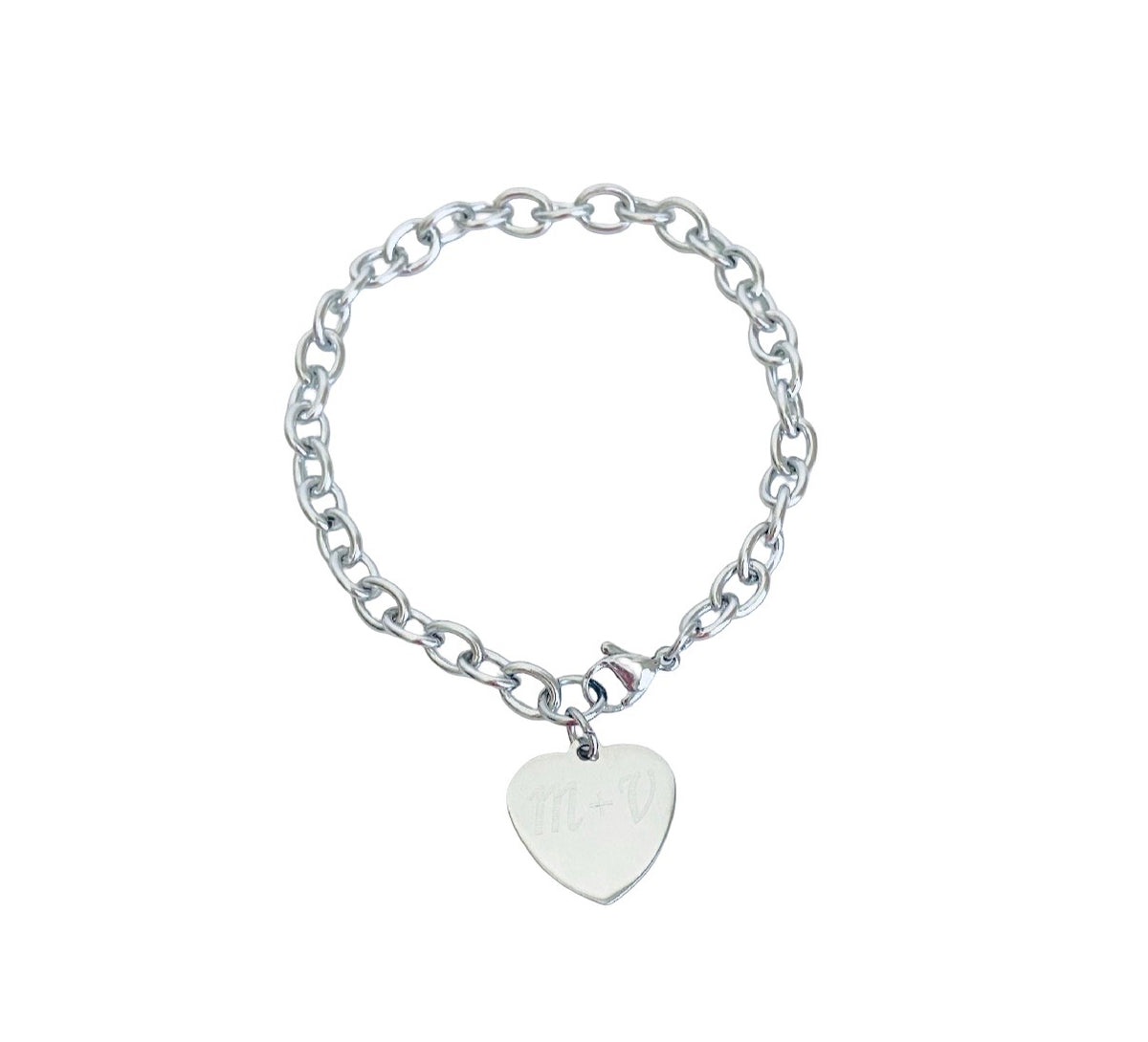 Personalized Stainless Steel Heart Charm Bracelet