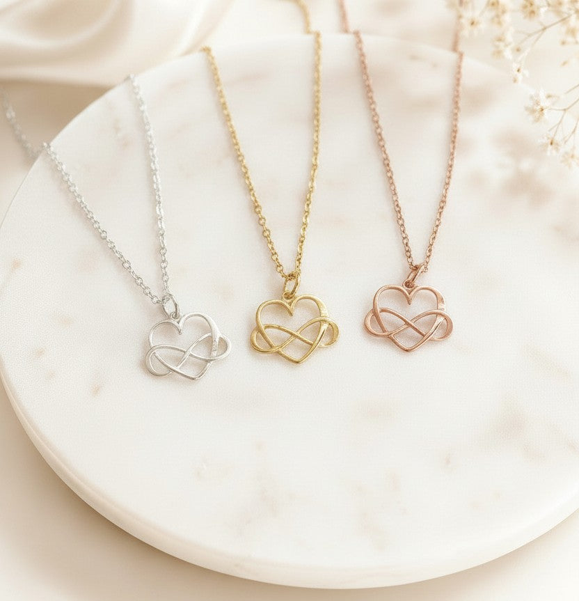 Infinity Heart Necklace • Sterling Silver, Gold or Rose Gold Infinity Love Necklace