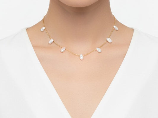 White Freshwater Keshi Pearl Necklace • Sterling Silver, Gold Filled & Rose Gold