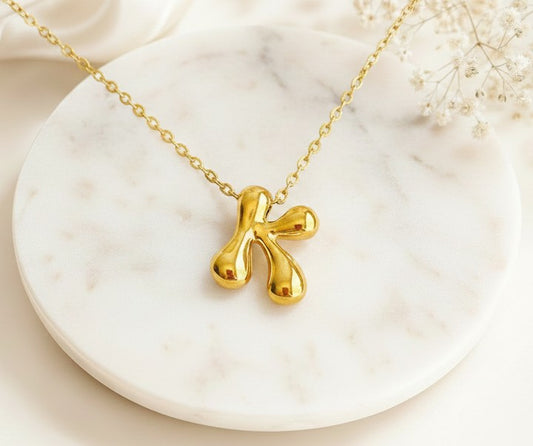 Large Bubble Initial Charm Necklace • Stainless Steel & Gold over Stainless Steel